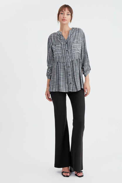 FRONT BUTTON BLOUSE WITH LINES