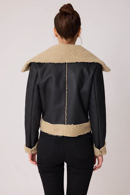 FUR CROP BIKER JACKET WITH FRONT BUTTON