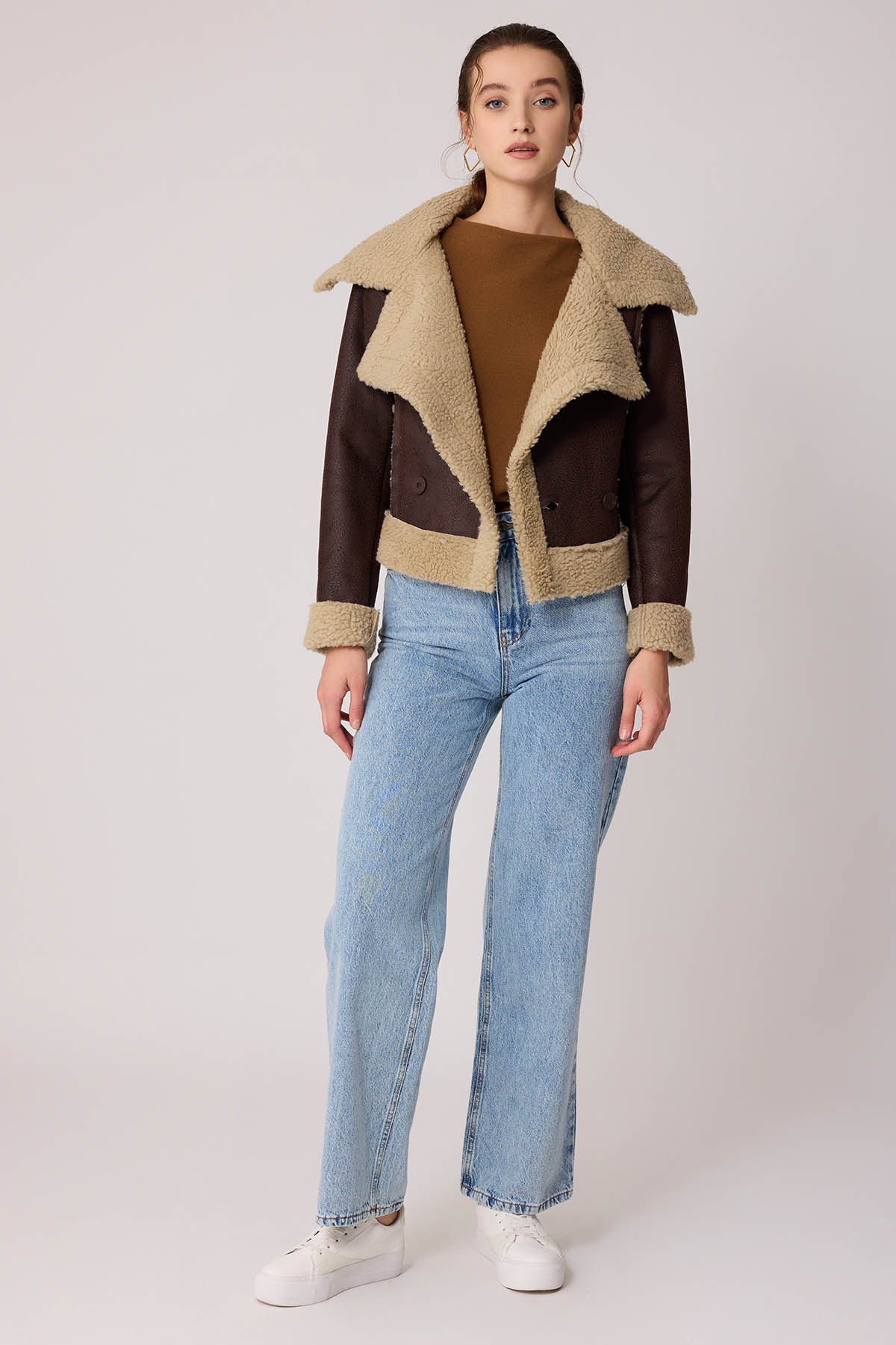 FUR CROP BIKER JACKET WITH FRONT BUTTON