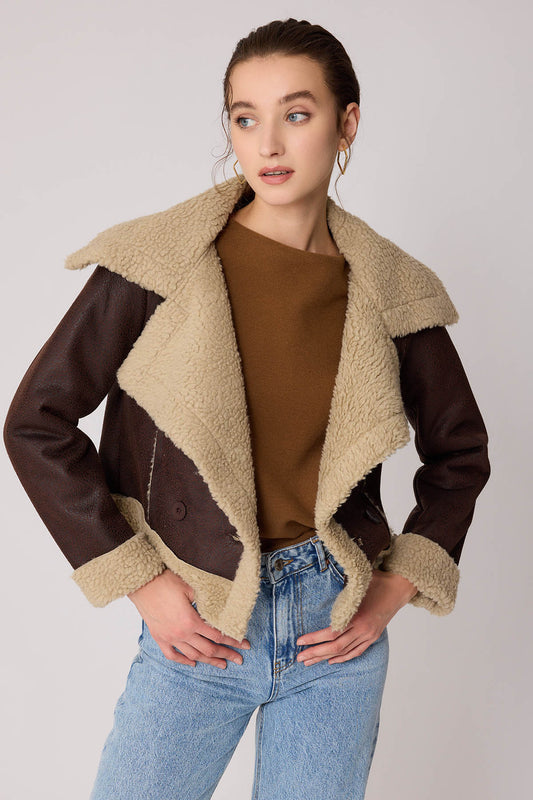 FUR CROP BIKER JACKET WITH FRONT BUTTON