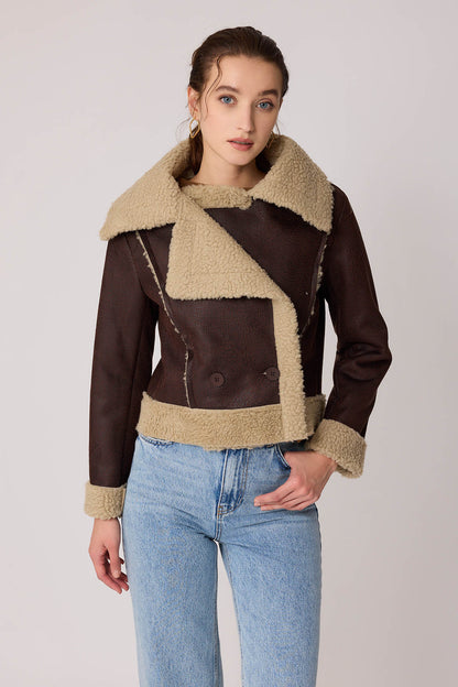 FUR CROP BIKER JACKET WITH FRONT BUTTON