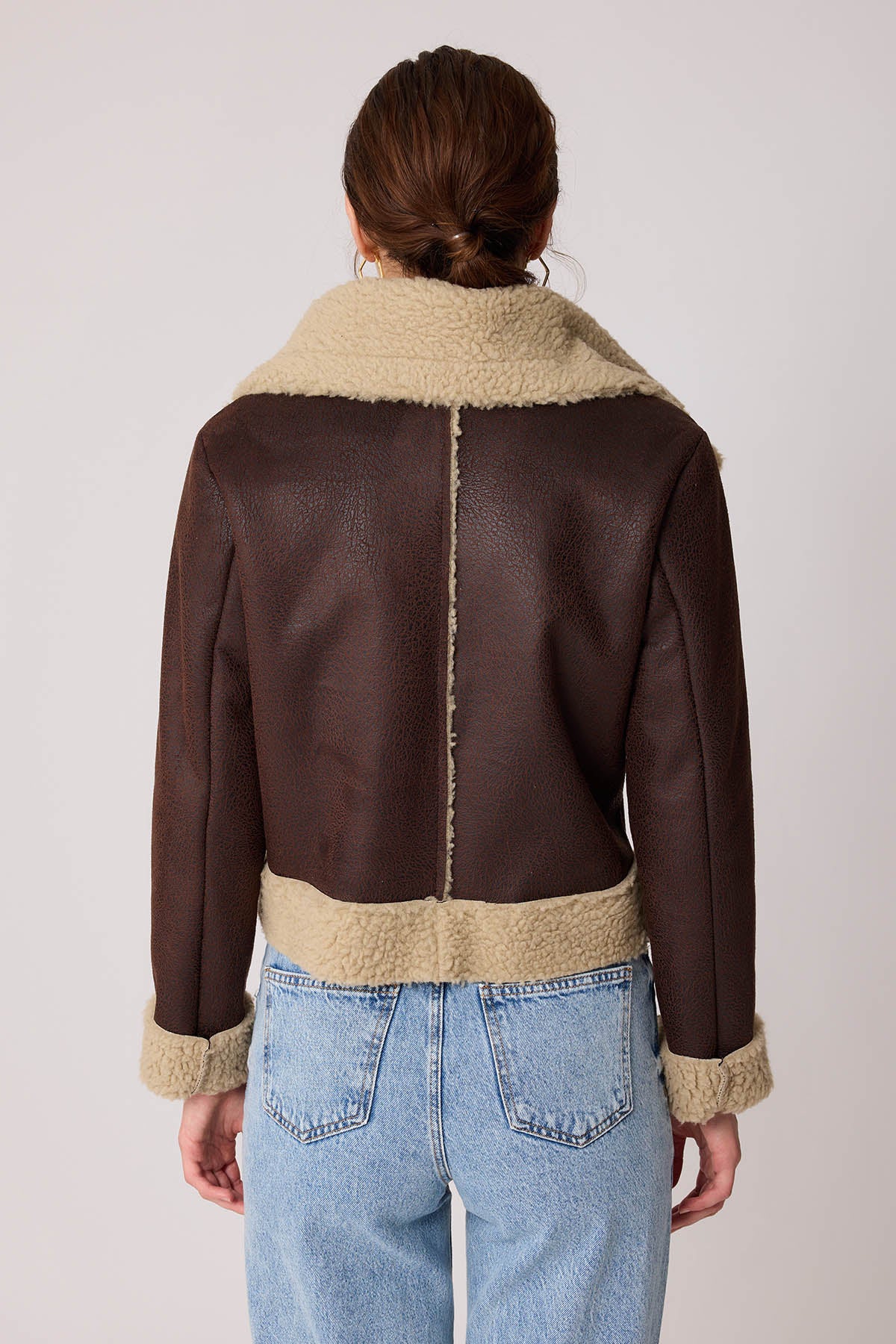 FUR CROP BIKER JACKET WITH FRONT BUTTON