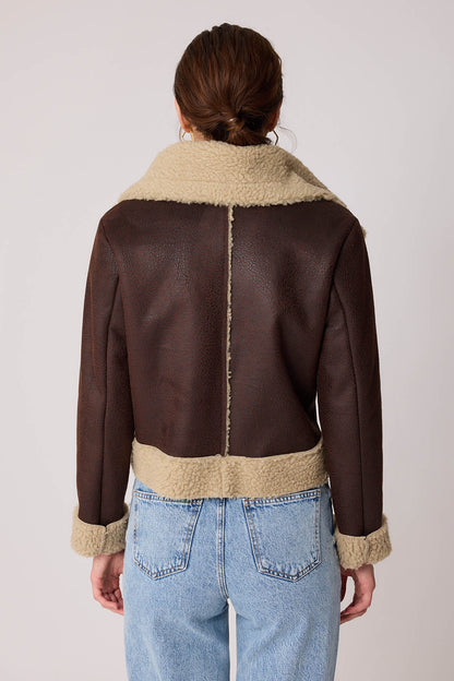 FUR CROP BIKER JACKET WITH FRONT BUTTON