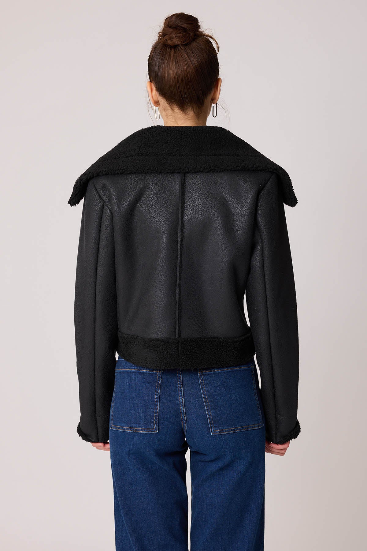 FUR CROP BIKER JACKET WITH FRONT BUTTON