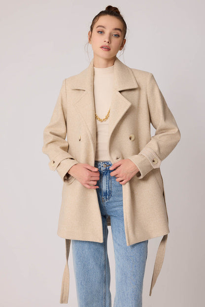 SHORT BOWL JACKET WITH FRONT BUTTON BELT