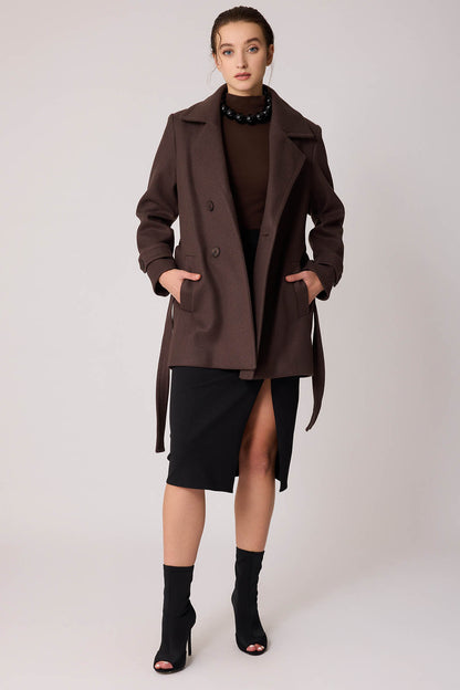 SHORT BOWL JACKET WITH FRONT BUTTON BELT
