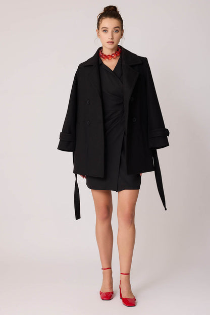 SHORT BOWL JACKET WITH FRONT BUTTON BELT