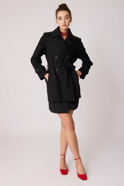 SHORT BOWL JACKET WITH FRONT BUTTON BELT