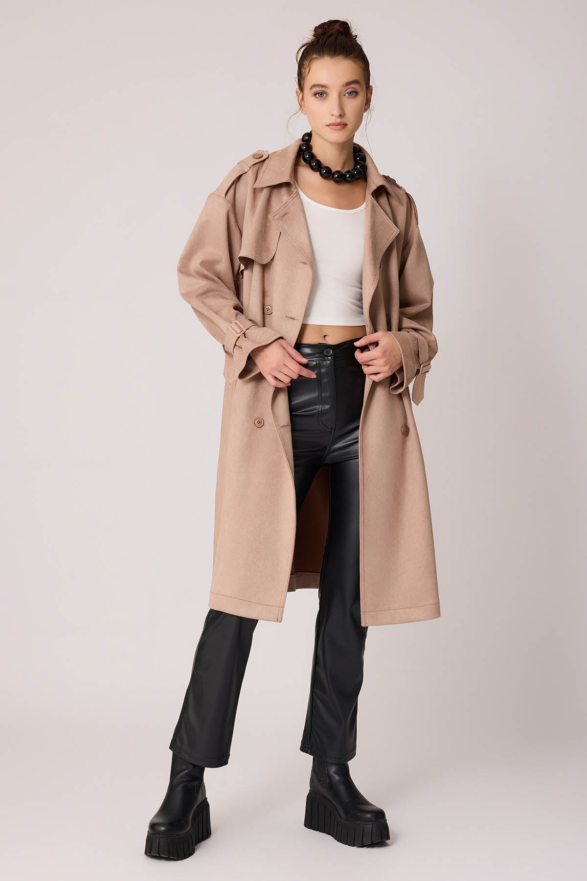 SUEDE TRENCH COAT WITH DOORKNOBS