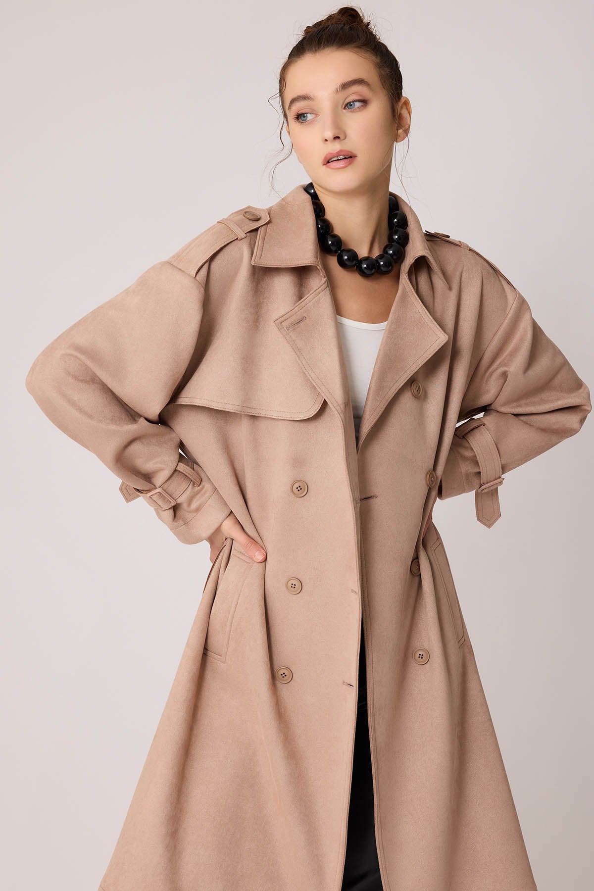 SUEDE TRENCH COAT WITH DOORKNOBS