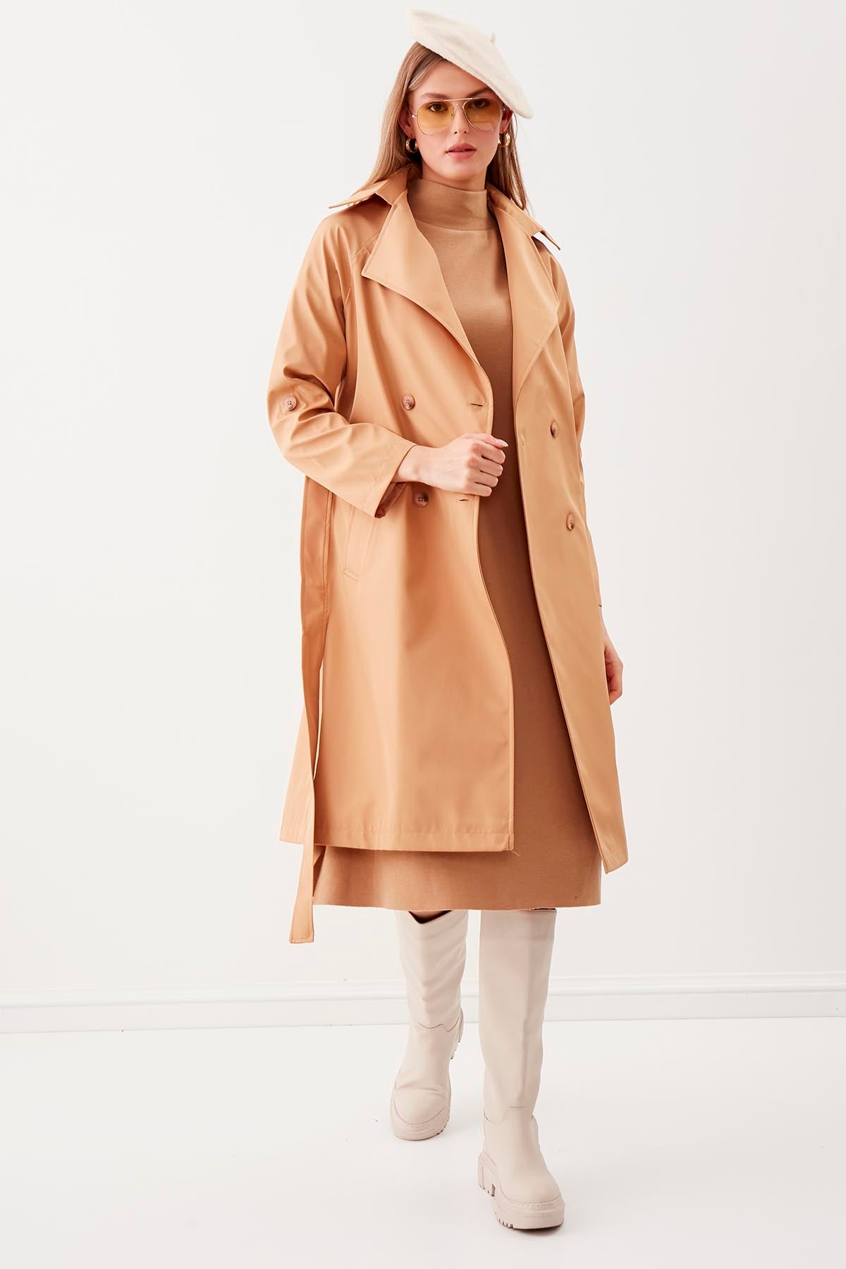 LONG TRENCH COAT WITH THE FRONT BUTTON & BELT