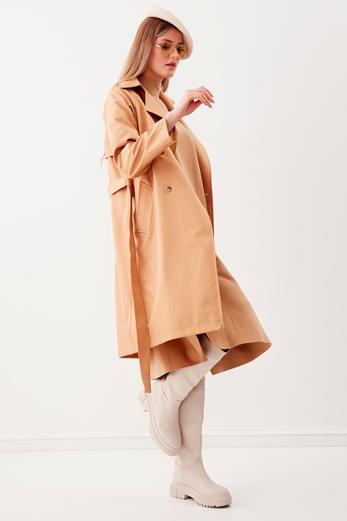 LONG TRENCH COAT WITH THE FRONT BUTTON & BELT