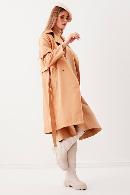 LONG TRENCH COAT WITH THE FRONT BUTTON & BELT