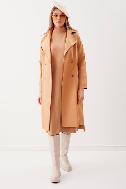 LONG TRENCH COAT WITH THE FRONT BUTTON & BELT