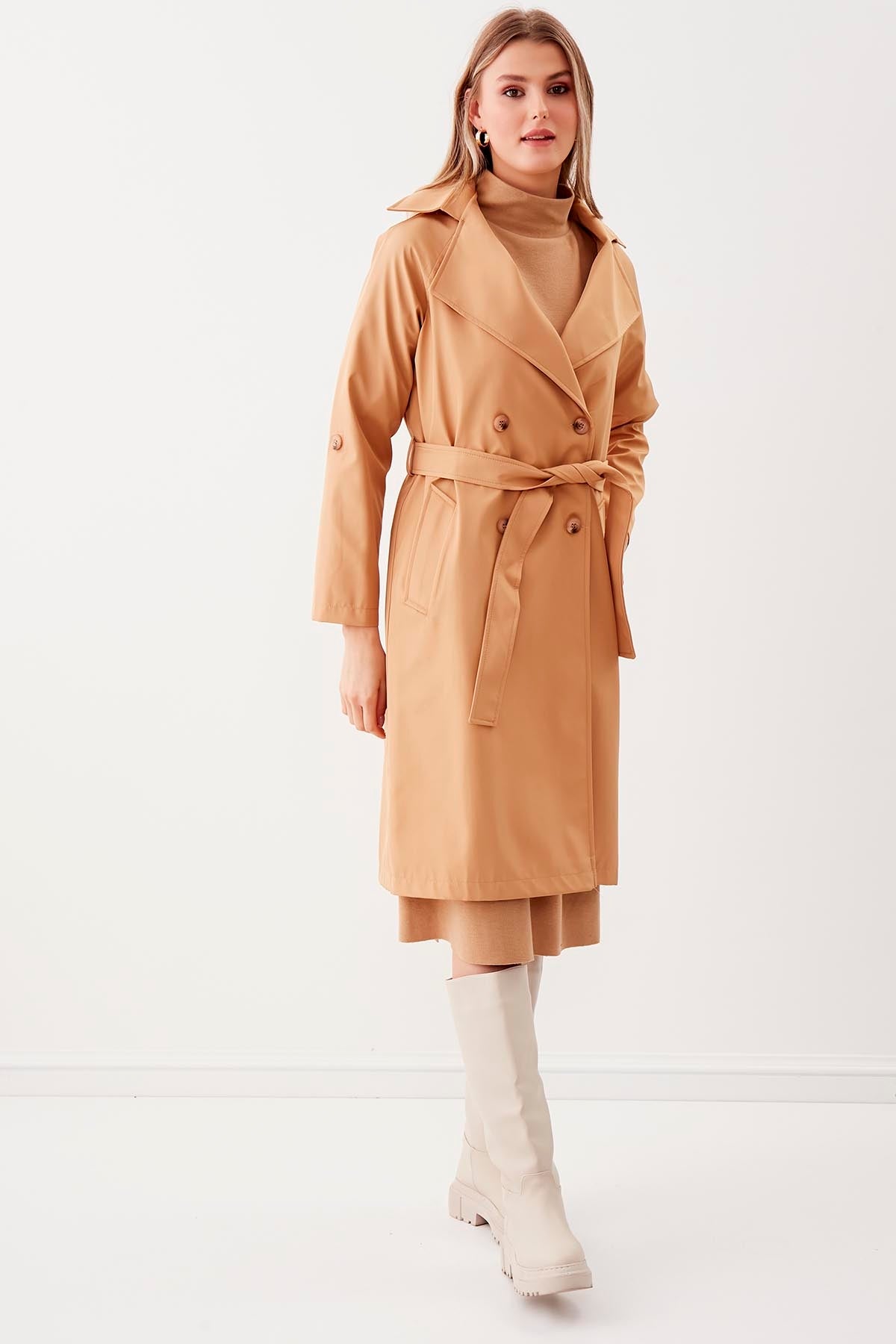 LONG TRENCH COAT WITH THE FRONT BUTTON & BELT
