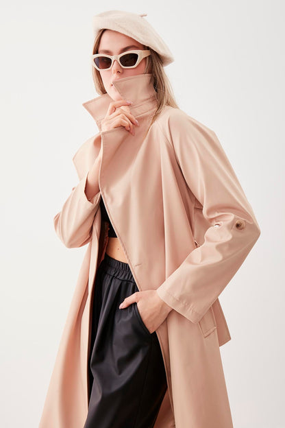 LONG TRENCH COAT WITH THE FRONT BUTTON & BELT