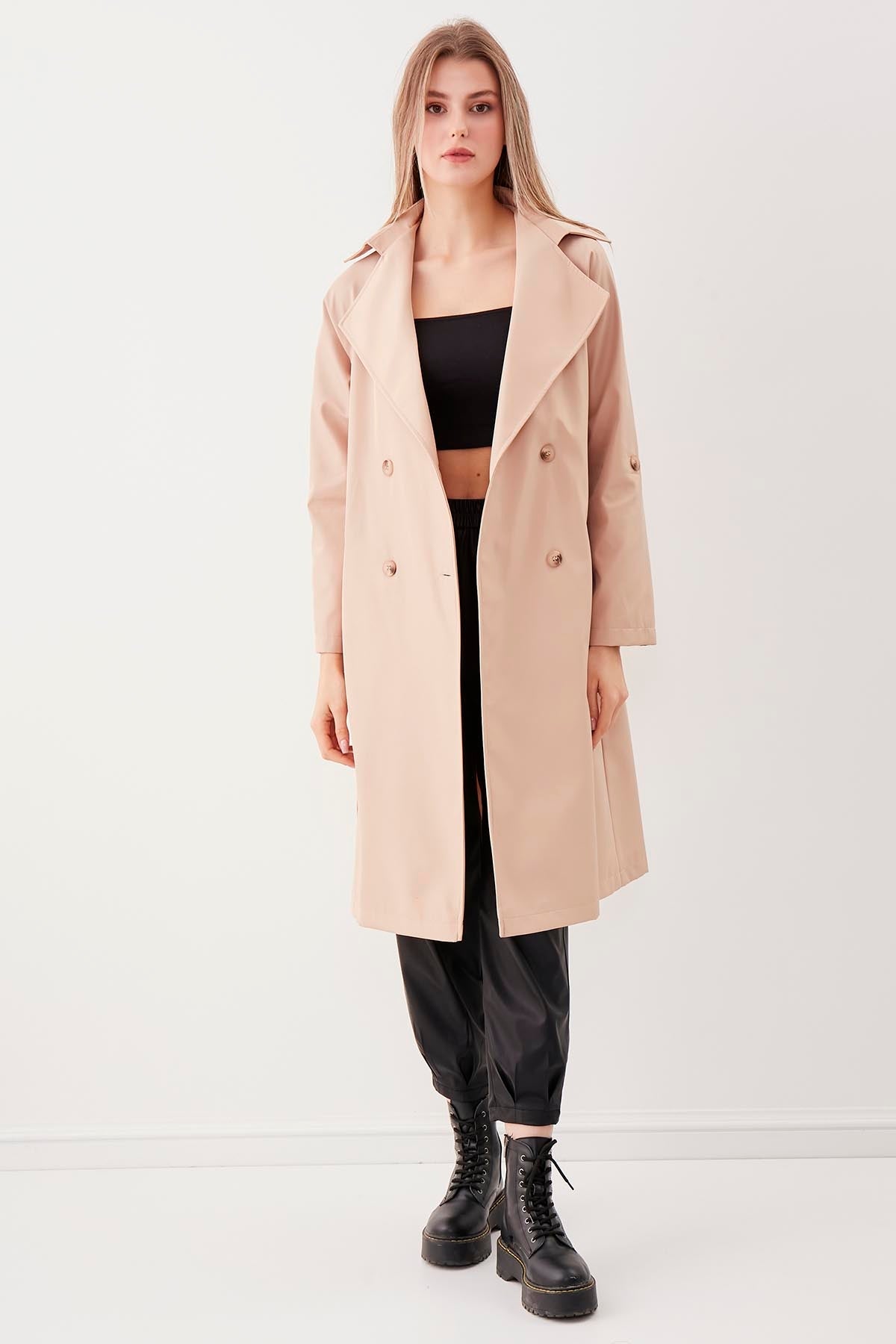LONG TRENCH COAT WITH THE FRONT BUTTON & BELT