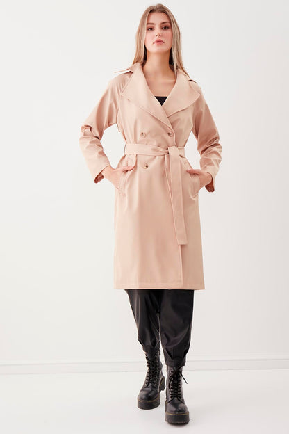 LONG TRENCH COAT WITH THE FRONT BUTTON & BELT