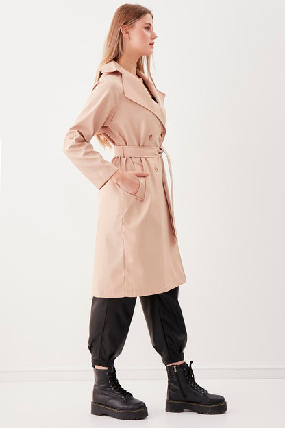 LONG TRENCH COAT WITH THE FRONT BUTTON & BELT