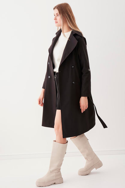 LONG TRENCH COAT WITH THE FRONT BUTTON & BELT