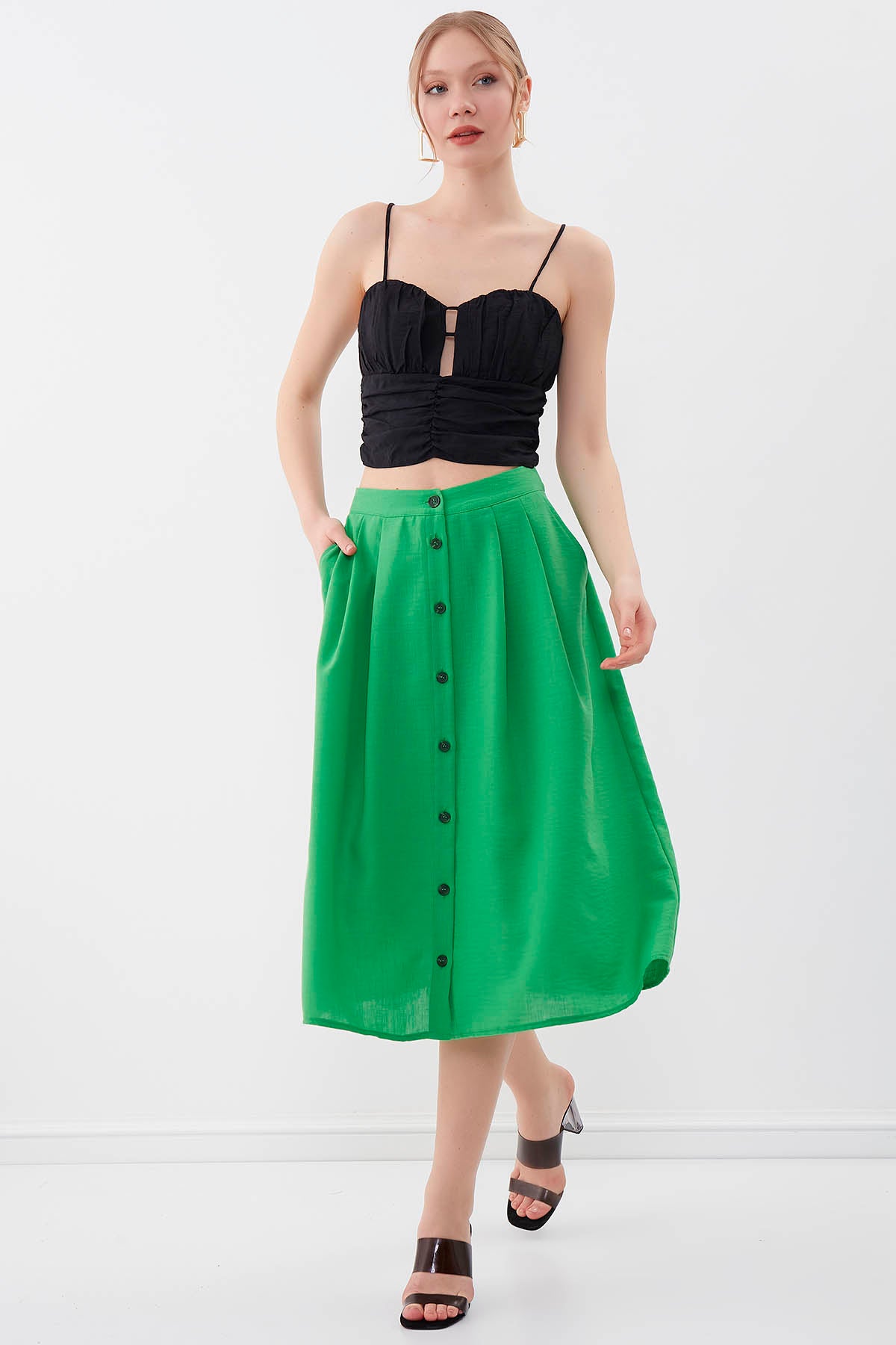 MIDSIZE SKIRT WITH FRONT BUTTON
