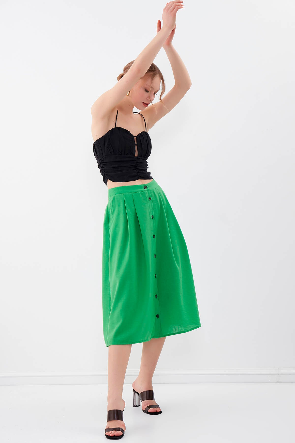 MIDSIZE SKIRT WITH FRONT BUTTON