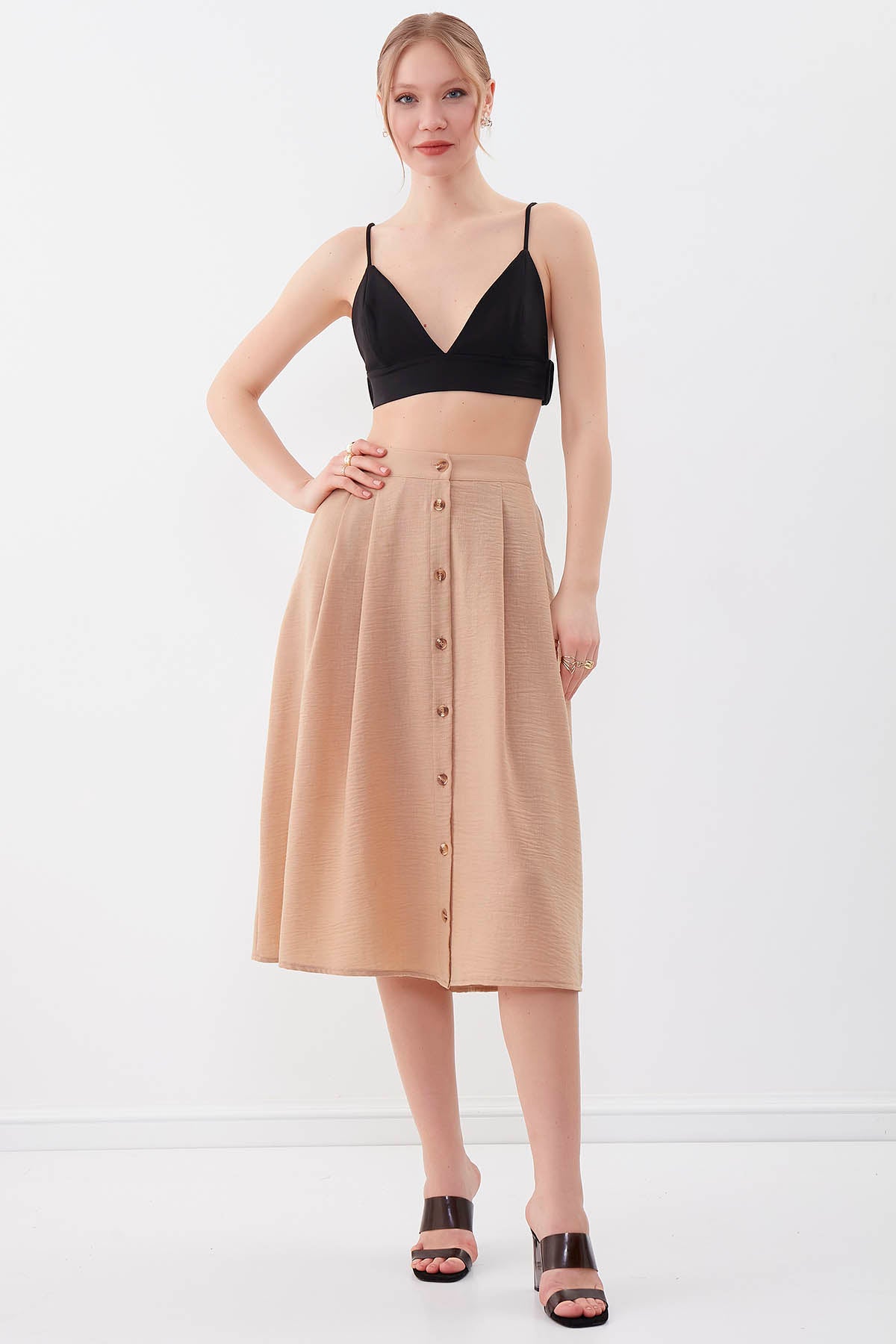 MIDSIZE SKIRT WITH FRONT BUTTON