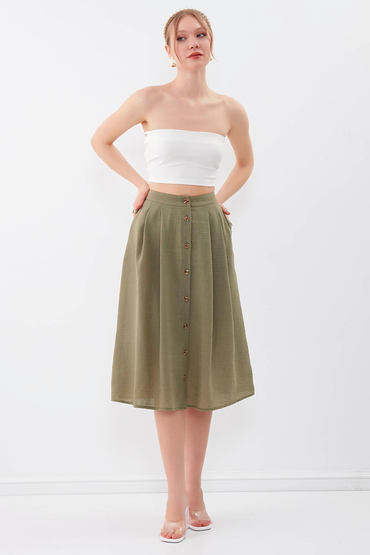 MIDSIZE SKIRT WITH FRONT BUTTON