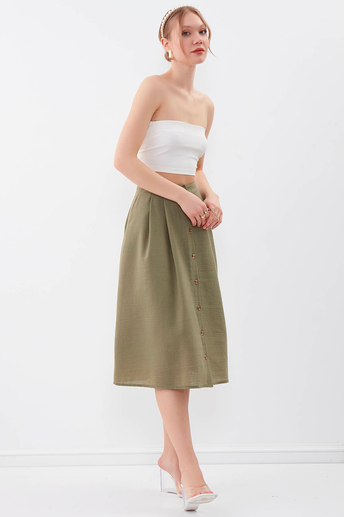 MIDSIZE SKIRT WITH FRONT BUTTON