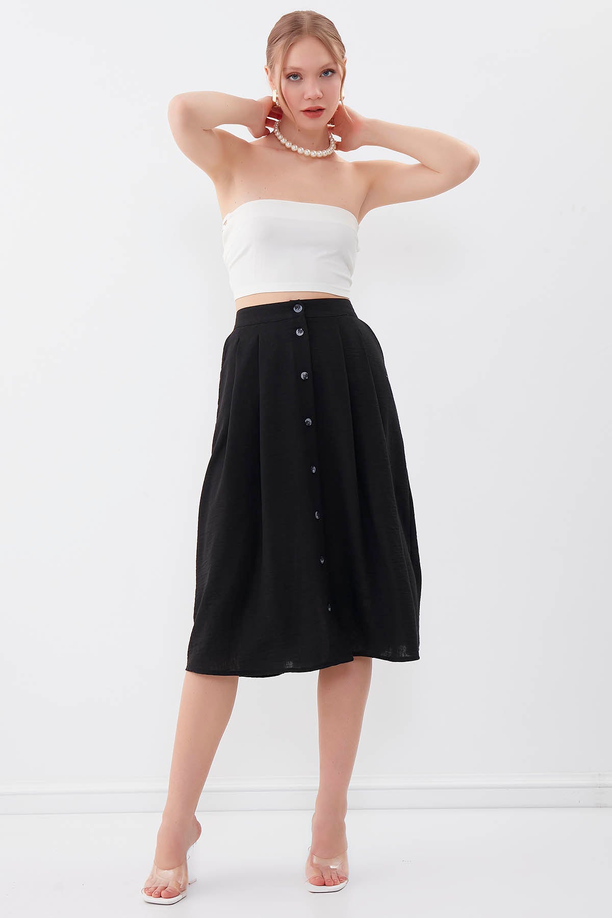 MIDSIZE SKIRT WITH FRONT BUTTON