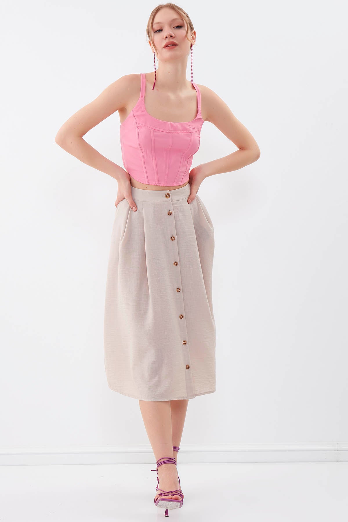 MIDSIZE SKIRT WITH FRONT BUTTON
