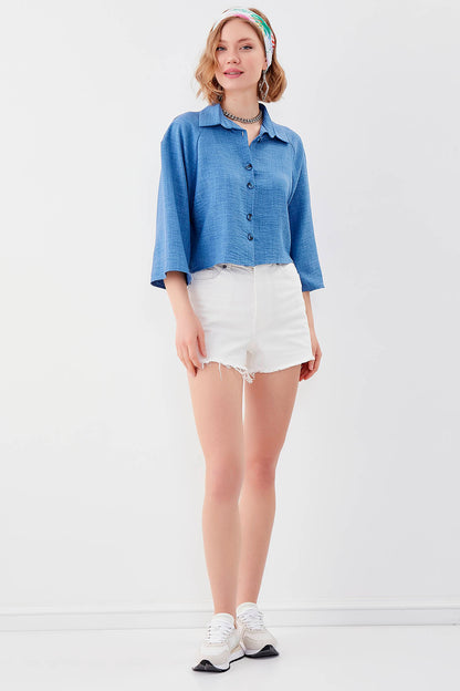 LOOSE CROP SHIRT WITH FRONT BUTTON
