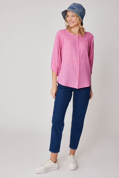 VISCOSE LINEN BLOUSE WITH FRONT BUTTON