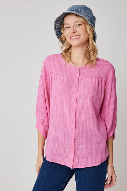 VISCOSE LINEN BLOUSE WITH FRONT BUTTON