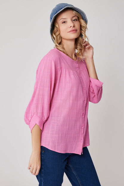 VISCOSE LINEN BLOUSE WITH FRONT BUTTON