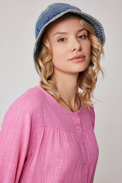 VISCOSE LINEN BLOUSE WITH FRONT BUTTON