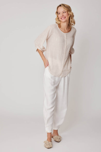 VISCOSE LINEN BLOUSE WITH FRONT BUTTON