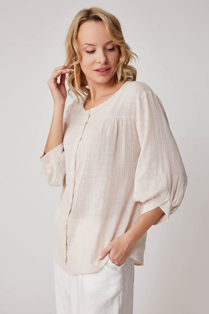 VISCOSE LINEN BLOUSE WITH FRONT BUTTON
