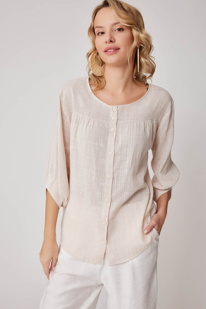VISCOSE LINEN BLOUSE WITH FRONT BUTTON