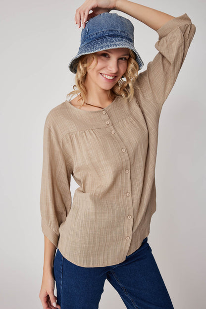 VISCOSE LINEN BLOUSE WITH FRONT BUTTON