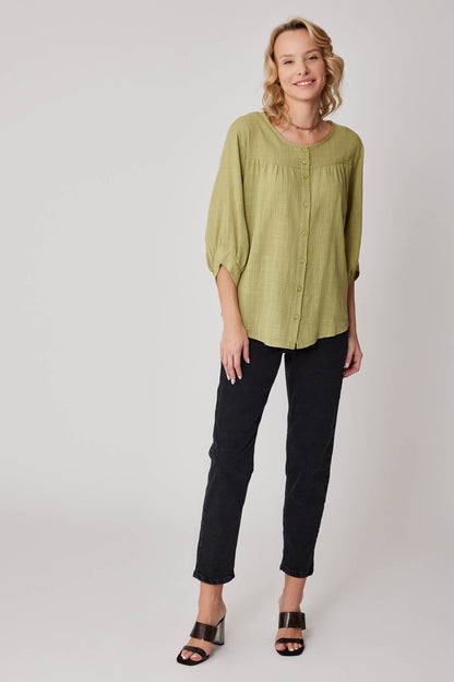 VISCOSE LINEN BLOUSE WITH FRONT BUTTON
