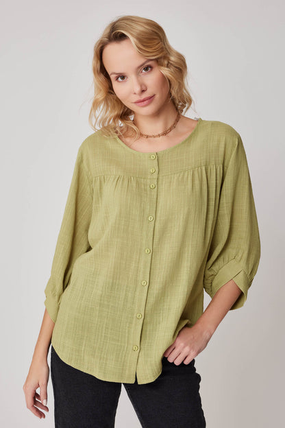 VISCOSE LINEN BLOUSE WITH FRONT BUTTON