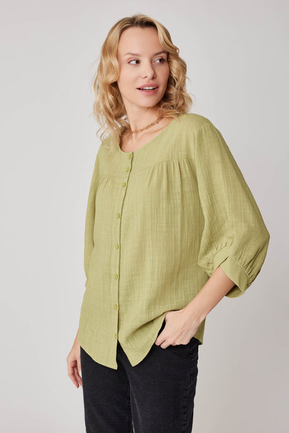 VISCOSE LINEN BLOUSE WITH FRONT BUTTON