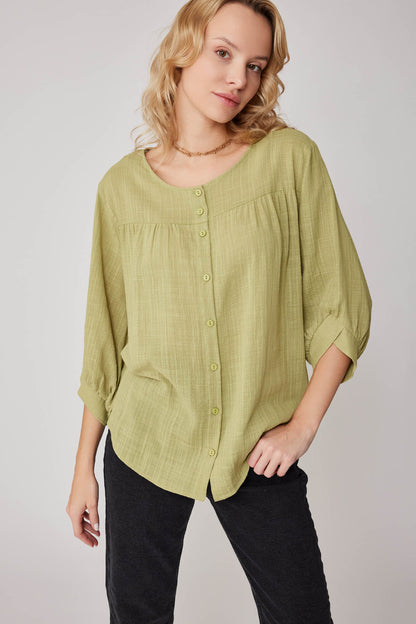 VISCOSE LINEN BLOUSE WITH FRONT BUTTON