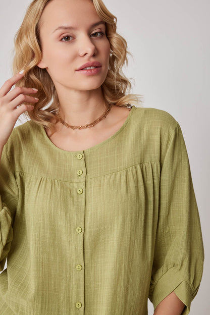 VISCOSE LINEN BLOUSE WITH FRONT BUTTON
