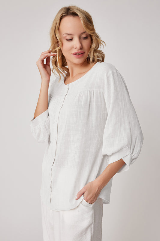 VISCOSE LINEN BLOUSE WITH FRONT BUTTON