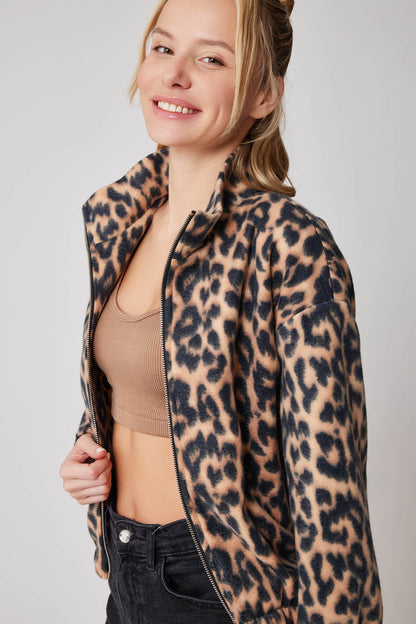 ZIPPERED POLAR JACKET WITH LEOPARD PATTERN
