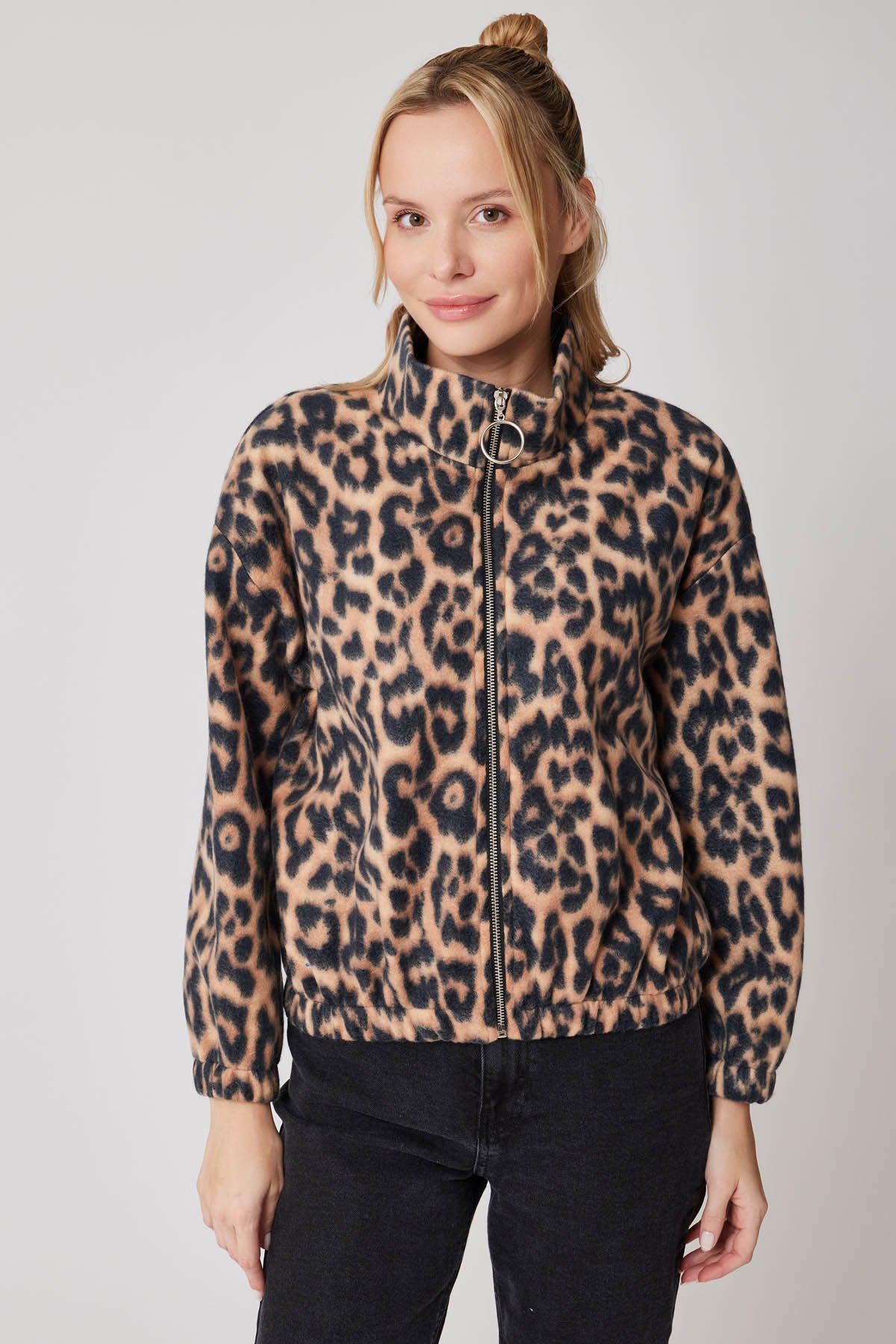 ZIPPERED POLAR JACKET WITH LEOPARD PATTERN