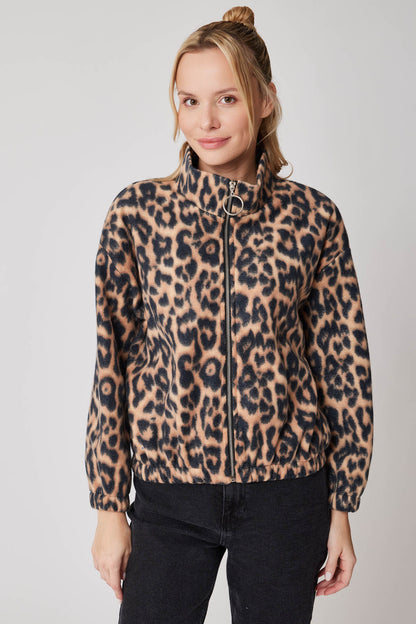 ZIPPERED POLAR JACKET WITH LEOPARD PATTERN
