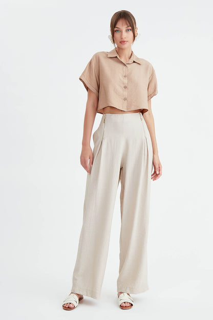 WIDE-ASPECT TROUSERS WITH ZIPPERED FRONT